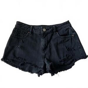 PACSUN Black Distressed Denim Shorts Size 25